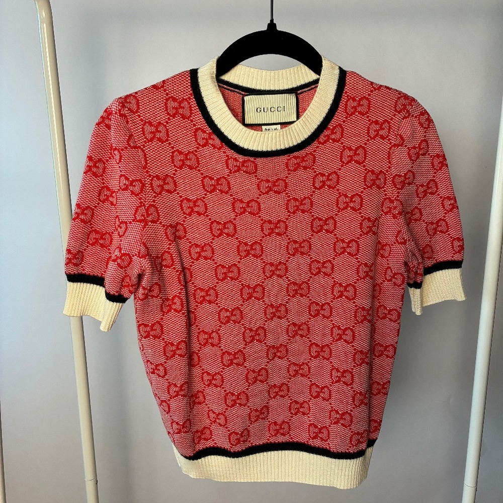 Gucci Red and Cream Crew Neck Sweater